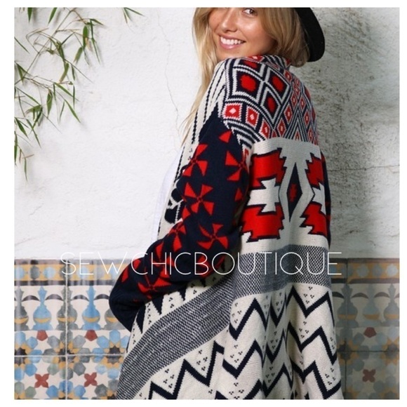 Tribal Pattern Open Front Midi Cardigan - Picture 3 of 8
